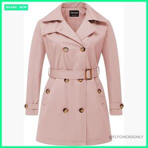 Plus Size Double Breasted Trench Coat with Detachable Hood Waterproof